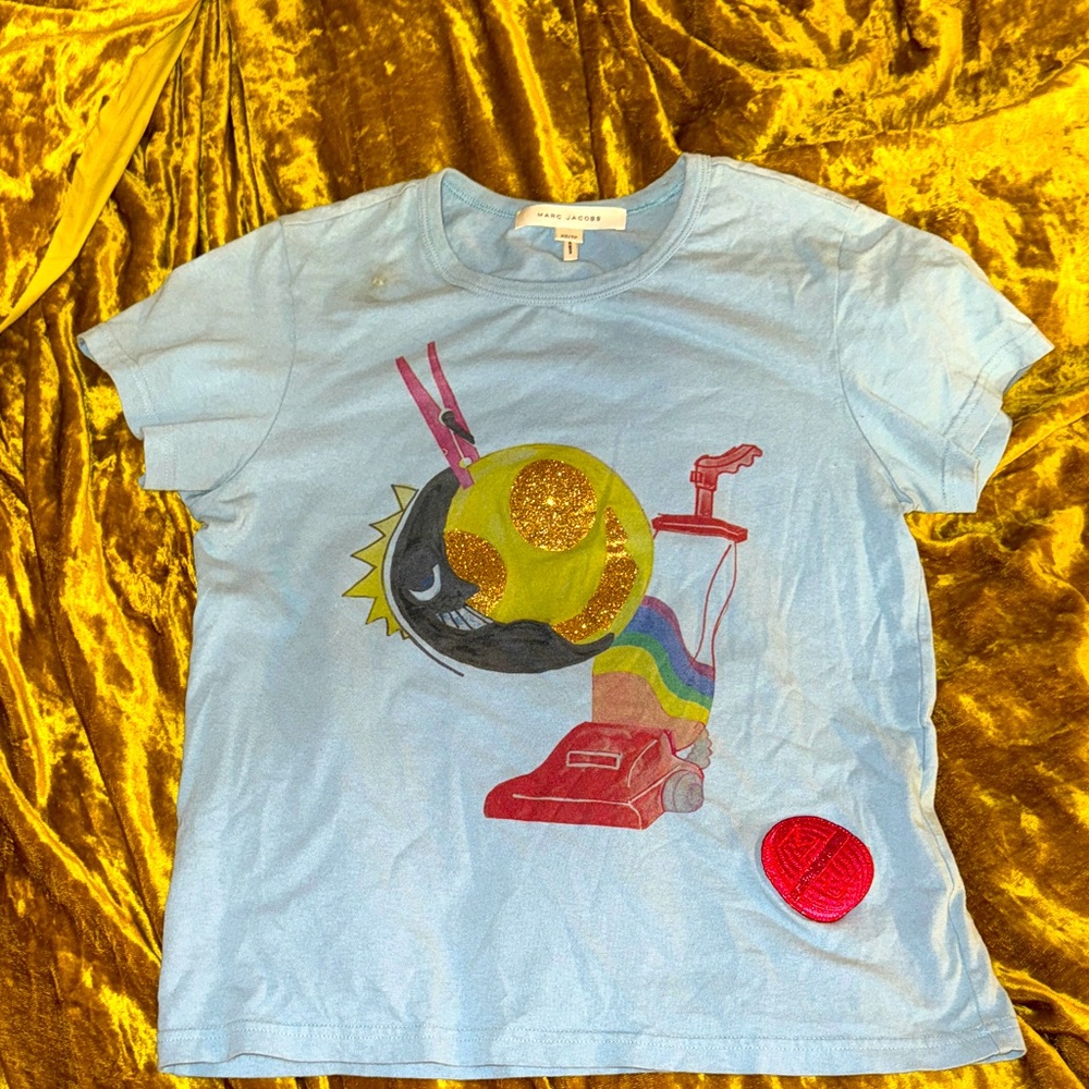 Marc Jacobs Short Sleeve Sky Blue Colorful Graphic Tee Sz XS